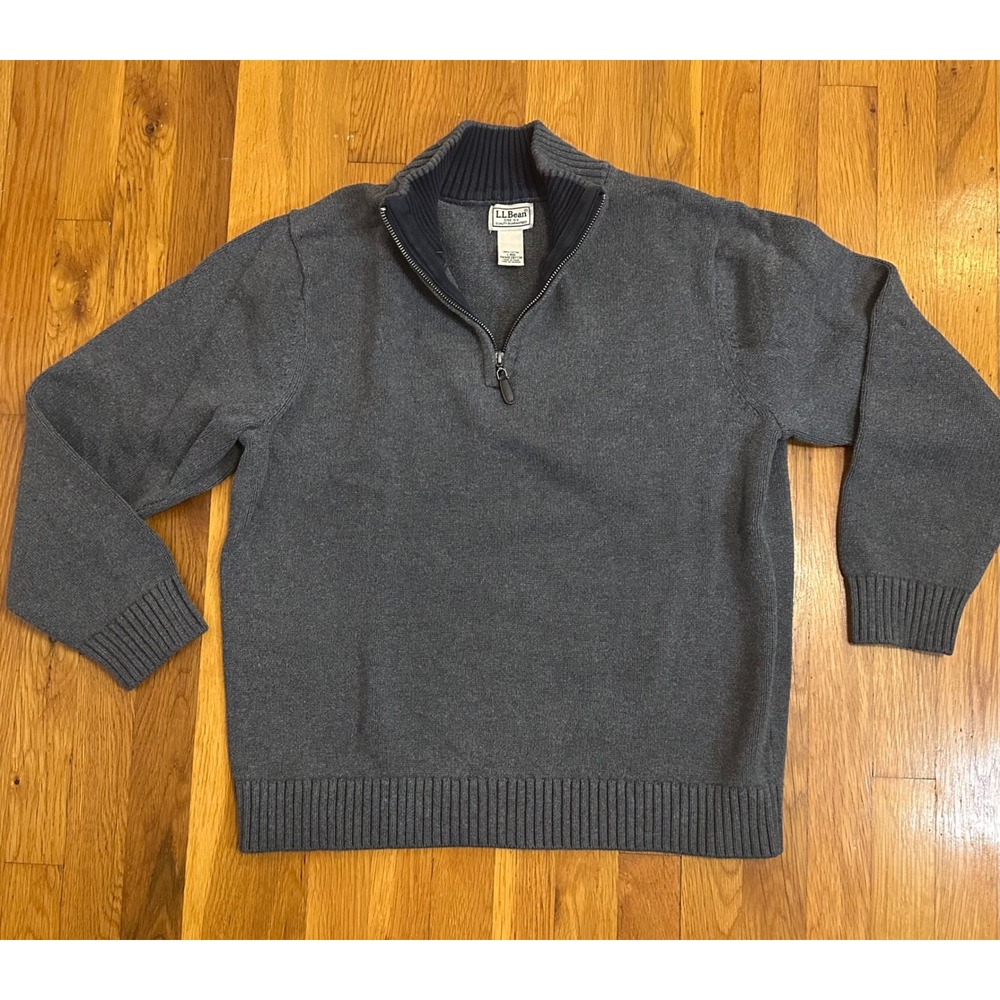 LL Bean Womens Large Gray 100% Cotton Quarter Zip Mock Neck Sweater 287736